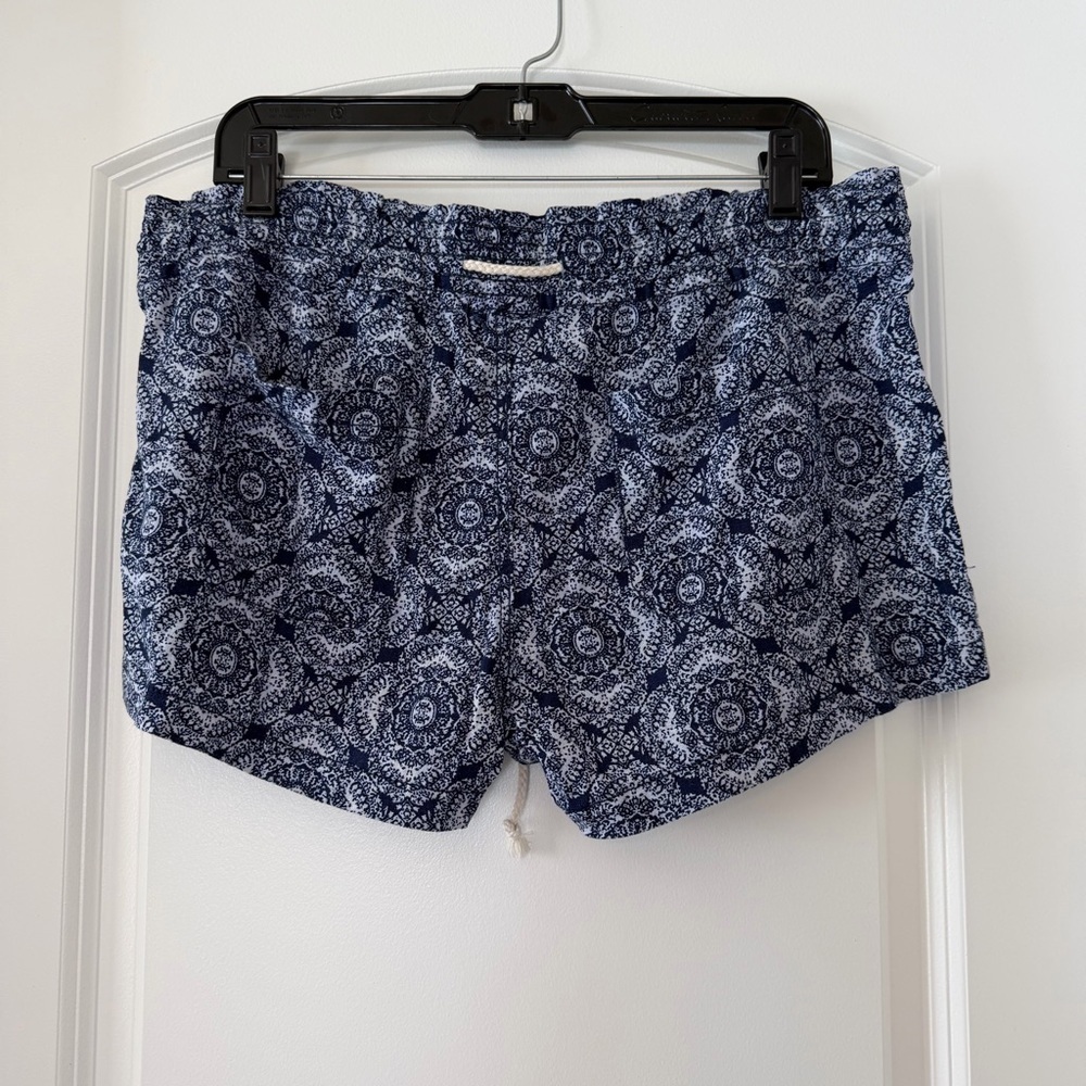 Kiss & Cry Women's Large Linen Blend Beach‎ Shorts Navy And White Boho Geometric - Picture 3 of 9